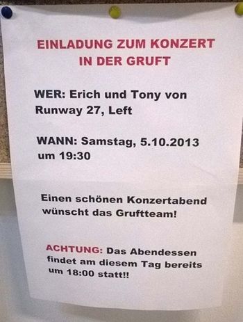 Concert poster - Runway 27, Left @ Gruft, Vienna, 5 October 2013
