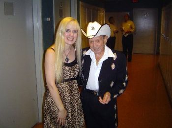 Little Jimmy Dickens and little Jennifer Brantley backstage at the Opry
