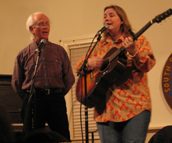 Mel sings backup harmony for Kate Campbell, at the South Shore Folk Music Club.
