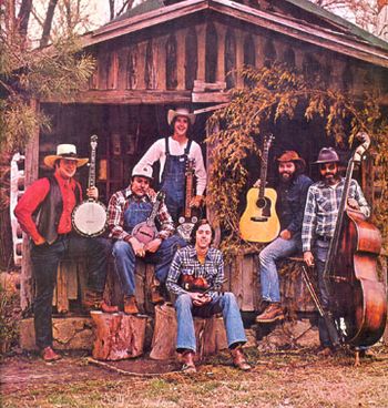 1975 - "On Blue Ridge" Album cover shot:  Hal Clifford, Russ Christopher, Vince Gill, David Coe, Jim Wagoner, and Bob Cuadrado
