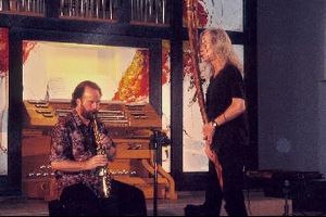 Ian Blake playing soprano sax, Andy Cronshaw on fujara