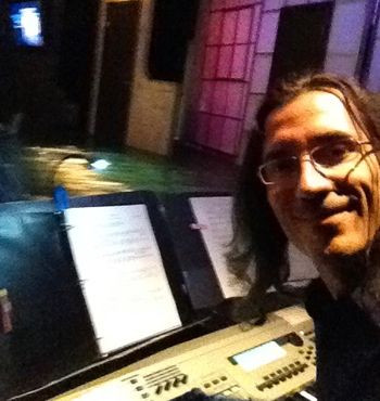 At the keyboard before a show at Second City Hollywood
