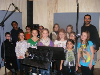 In the recording studio with part of The Wizard of Claus kids' chorus
