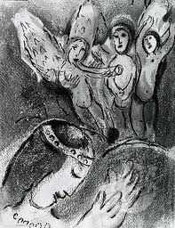 More angels by Chagall.  Angels are so often depicted playing music.  And of course, the Bible mentions angel choirs that sing praises to God as a heavenly host.  I really think there's probably somet
