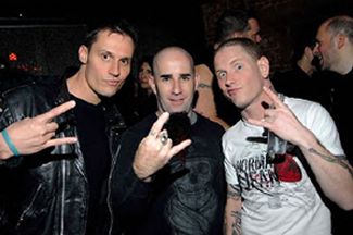 Keith Collins, Scott Ian of Anthrax & Corey Taylor of SlipKnot backstage at their unplugged show in NYC. (photo credit- Derek Storm Retna.com)
