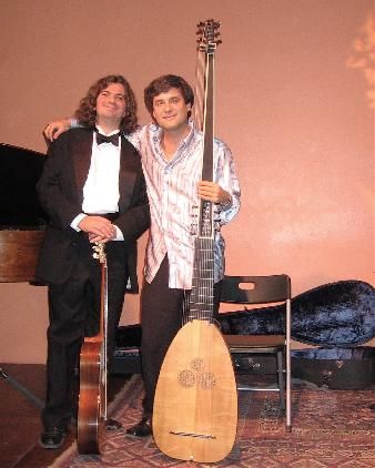 With Pablo Champion and his theorbo, following a split-bill concert of very old music.  Where does he get those great shirts?
