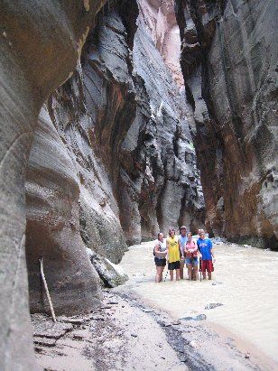 In the Narrows of Zion, My whole family. Tara, Cord, Me, PJ, Chad.
