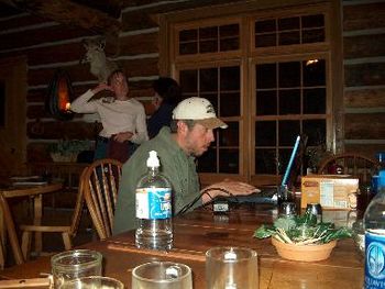 Skip Ewing couldn't get Tim or James off the piano, so he decided to grab his computer and work on cowboy poetry instead
