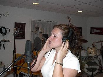 Stacy Donahue singing in studio
