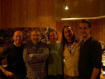 Mia records her new album, "New Beginnings" at Groove Factory, Castel Maggiore, Italy, 11/15/09. Left to right: Lele (drums), Teo (piano), Mia (flute), Giuseppe (bass), Max (recording engineer)
