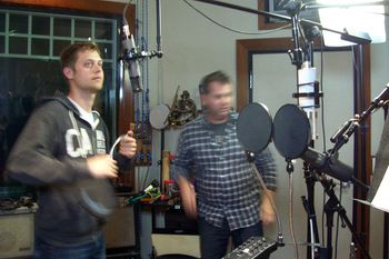 Ryan & Chris setting up mics for vocal dubs
