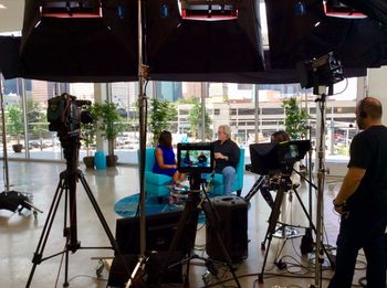 Against the majestic Houston cityscape, Debra Duncan interviews PCD for "Great Day Houston" on KHOU. Photo: GDH Staff
