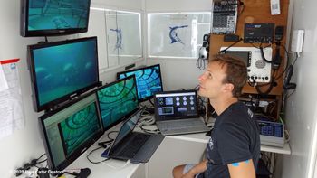 Luca Gamberini monitors conditions and activity on the Nemo's Garden complex in the Ligurian Sea, just offshore from Noli, Italy. PCD Photo
