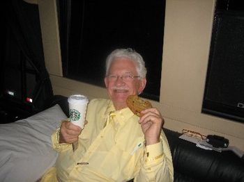Pianist/Organist, Jerry McKinney experiences his first Starbucks while traveling with the Dartts
