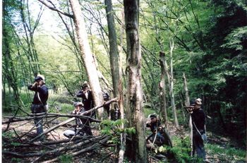 Bucktail reenactors recreate the fighting in the Wilderness.
