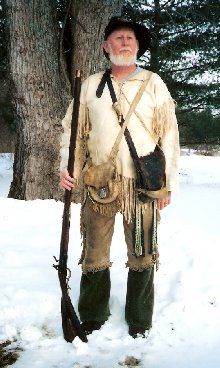 AMBUSH IN THE ALLEGHENIES relates the adventures of four Eastern mountain men caught up in throes of the French & Indian War.  Below, reenactor Bob Houbin portrays a typical free trapper of the period
