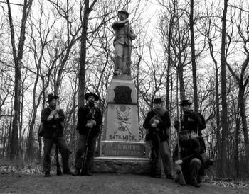 The famed Iron Brigade fought on the Bucktails' left flank thorughout the first day's battle at Gettysburg.  Above, modern reenactors pose before the monument honoring the 24th Michigan.
