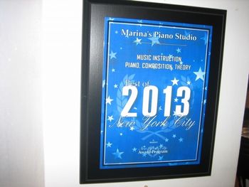 Marina's Piano Studio-  Best of 2013 /New York City Award Program
