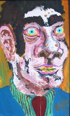 "Portrait of the Artist as Someone Else", Acrylics, 14" X 18", Billy Curmano, at the Rourke Museum this summer.
