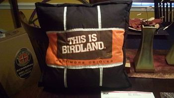 Item # 1007. B'more Sports throw pillow (side 2, Orioles) - $30

