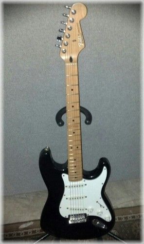 Fender Stratocaster with a Maple Fretboard. This is a Mexican made strat that sounds and plays at least as good as my American made Strat, and I usually play this one when a Strat is called for.
