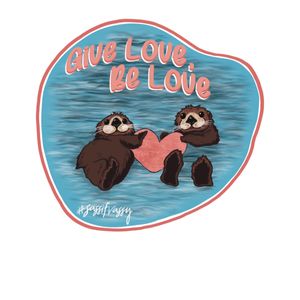 Photo of a graphic designed sticker with two otters and the text, 