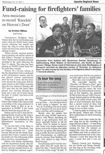 Fund-raising for firefighters' famlies- Article printed October 31, 2001Click on article to make larger.

