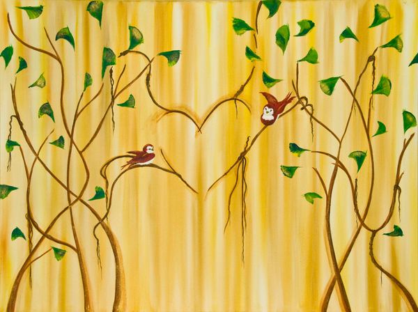 "Two Little Birds" - 24"x 36" Canvas Print - .75" edge