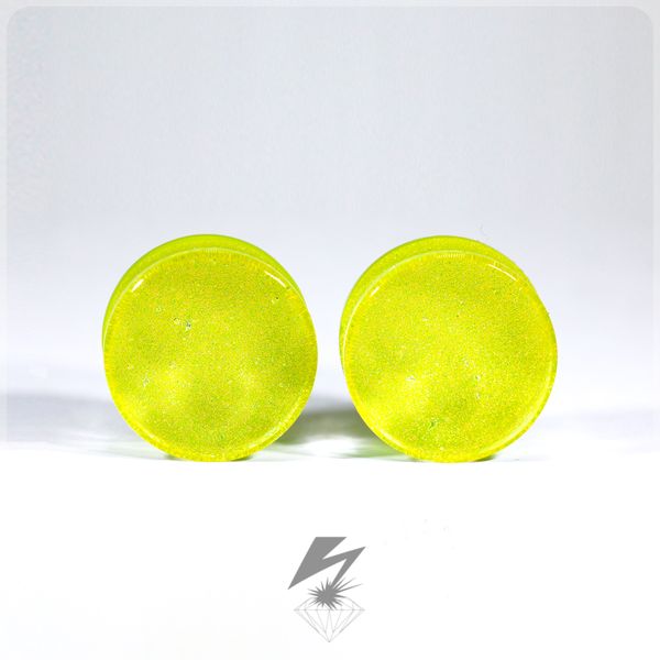 7/8" Deluxe Dichroic Plugs Bright Green Blue (Pair)