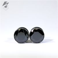 7/16" Single Stone Titanium Eyelets Black CZ (Pair)