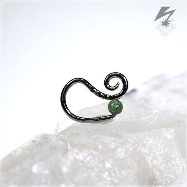 14g. 7/16" Carved Steel Captive Ring w/ Zoisite Bead