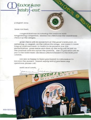 Comhaltas Gold and the prize letter from Irish Fest
