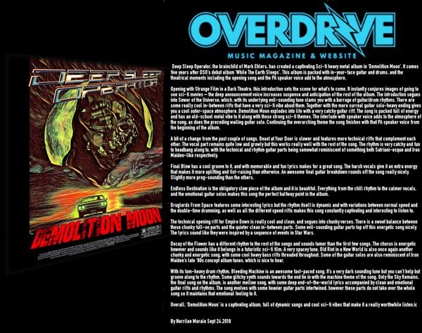 DSO's Demolition Moon is causing some thunder down under in Australia! A big thank you to Nerrilee Morale and the Folks at Overdrive Magazine.com for the incredible album review!