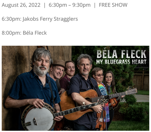 Jakobs Ferry Stragglers with Bela Fleck's My Bluegrass Heart Morgantown