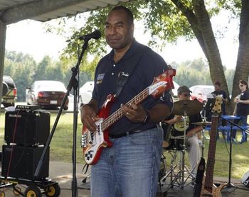 Arnold's new Rickenbacker bass at the 2016 Women in Homeland Security BBQ
