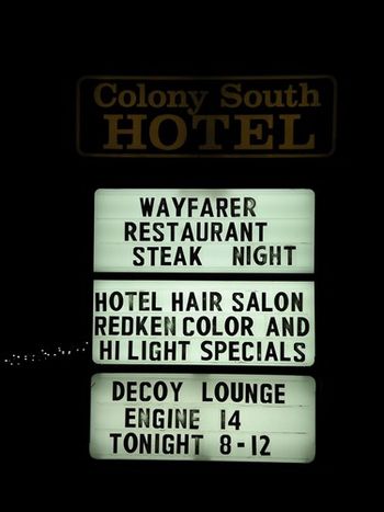 Dec 1 gig at the Decoy Lounge: up in lights for the first time, cool! So get a room, get a steak, get your hair done, then come see us play! ;-)

