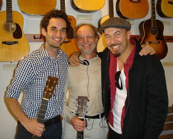 Grammy-nominated jazz guitarist Julian Lage, Eric Schoenberg and Heath De Fount-Haberlin at Schoenberg Guitars in Tiburon, California.
