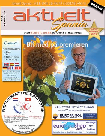 Front cover of Aktuel Spania. Norwegian magazine on the Costa Blanca in Spain. May 2014.
