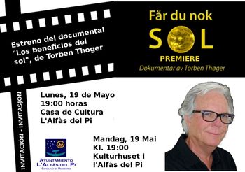 Invitation from the town hall of L'Alfas del Pi to come to watch the premiere on 19th May 2014.
