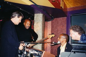 David Foster, Nathan East, Greg Phillinganes, and Morry Stearns at the birthday celebration  of Foz's fellow Skylark member and first Foz wife, BJ Cook.
