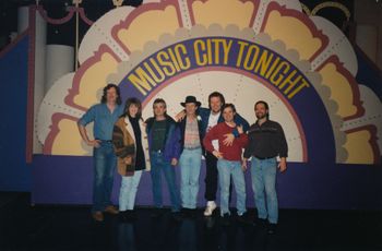 Playing Music City Tonight.  Jim Dorin, Lisa, road manager Darrell Edwards, Glen LeCompte, Morry, Greg Hamilton, Tom McKillip.
