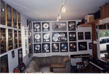 Some of David's gold and platinum  records at his Malibu studio.
