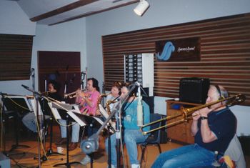 Recording the horns for Power In Our Hands. Vince Mai, Paul Baron, Tom Keenlyside, Tom Colclough, Ian McDougall
