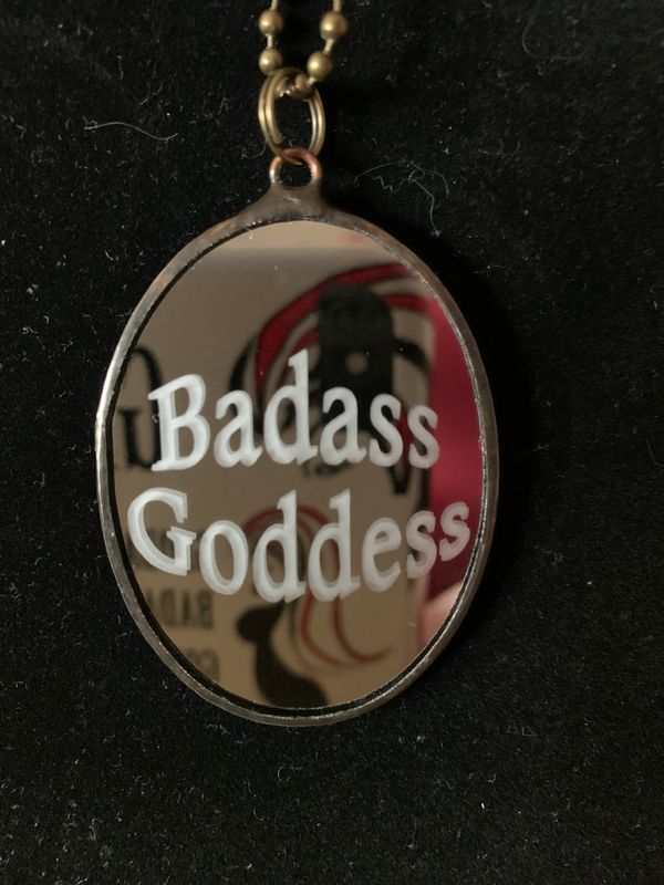 "BADASS GODDESS" HandCrafted Mirror Necklace with Velvet Pouch
