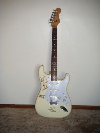 this is a japanese fender strat i bought second hand a few yr's ago...i have had it signed by many artists which i have shared the stage with
