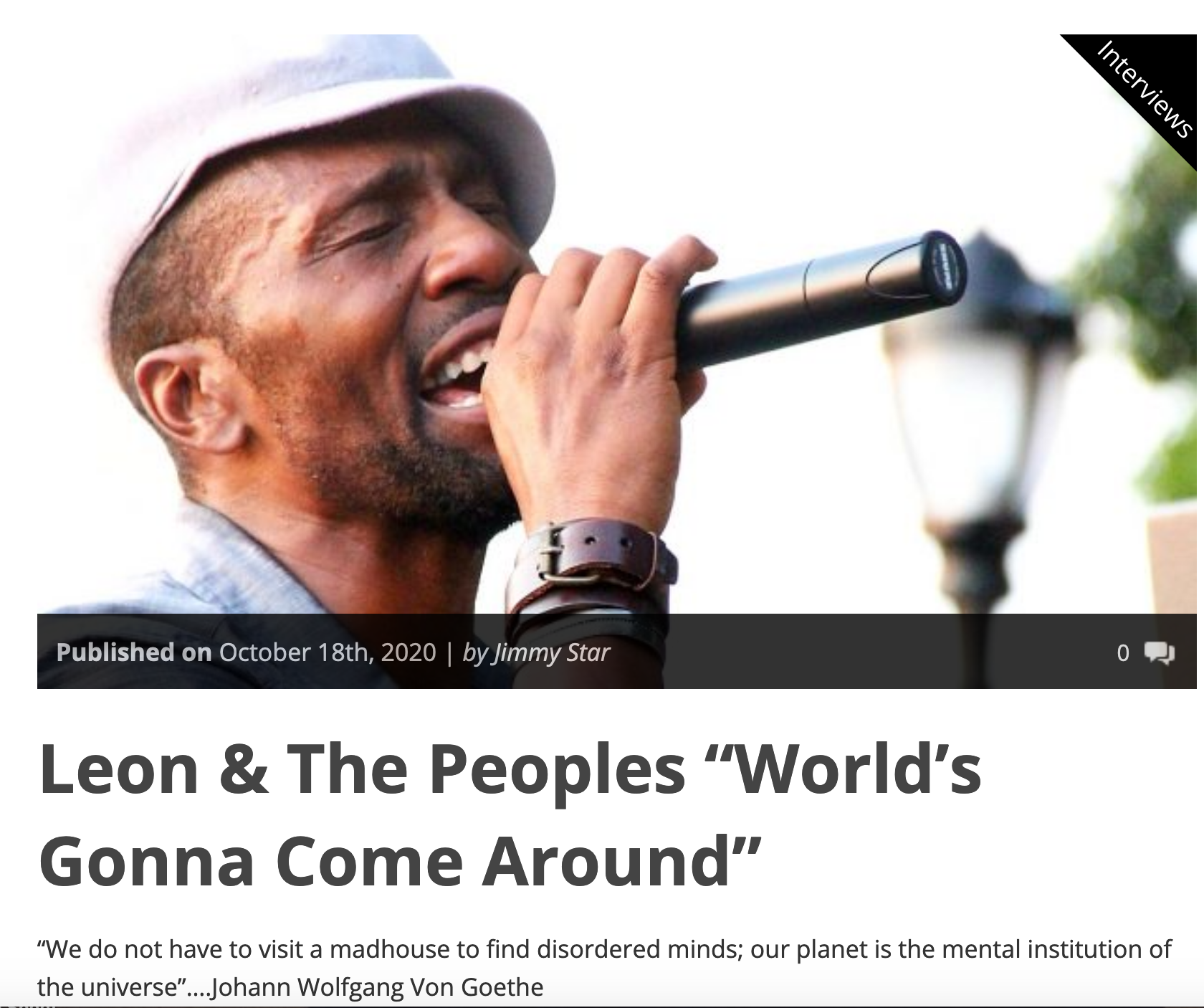 The Hype Magazine Interview Oct.18, 2020
Leon & The Peoples release a powerful and timely music video with an optimistic cry  for change.
