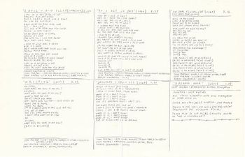 Page 1 of the lyric sheet, in John's hand written script, included with the original issue of the "One In Versailles" LP in 1975.
