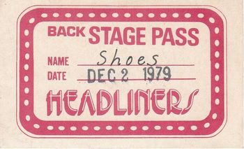 Stage pass for Headliners in Madison, WI during the 1979 tour.
