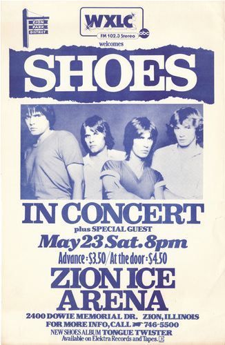 Original poster for the Shoes On Ice concert of 5-23-1981, marking the band's first gig in their hometown of Zion, IL.
