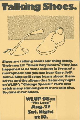 Flyer designed by John promoting an interview with the band for the "Black Vinyl Shoes" LP in 1977.
